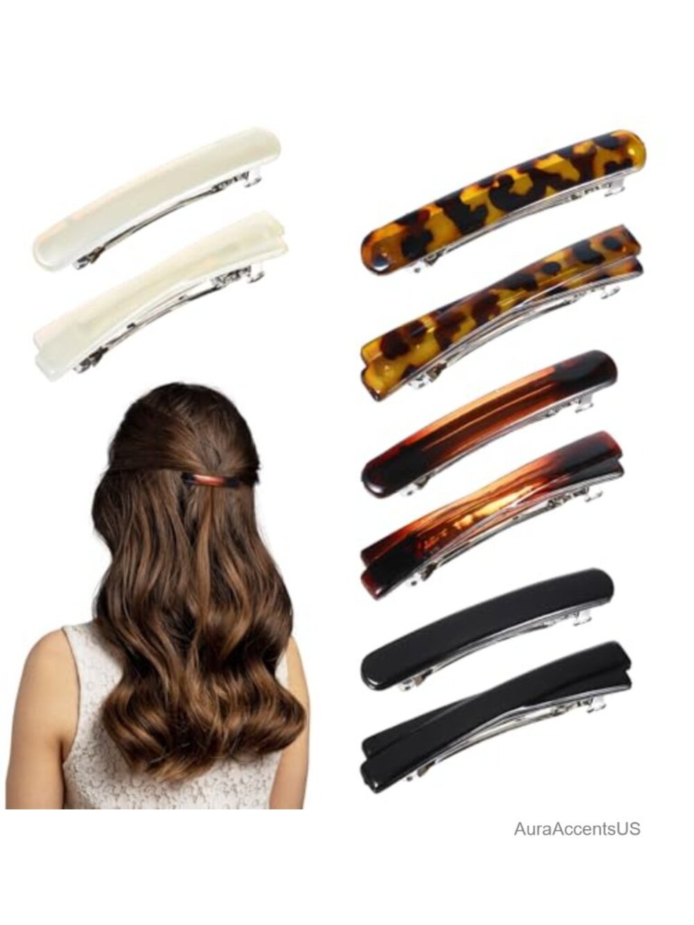 8 Pcs 2.56 Inch French Barrette Hair Clips Resin Metal Spring Non Slip for Fine